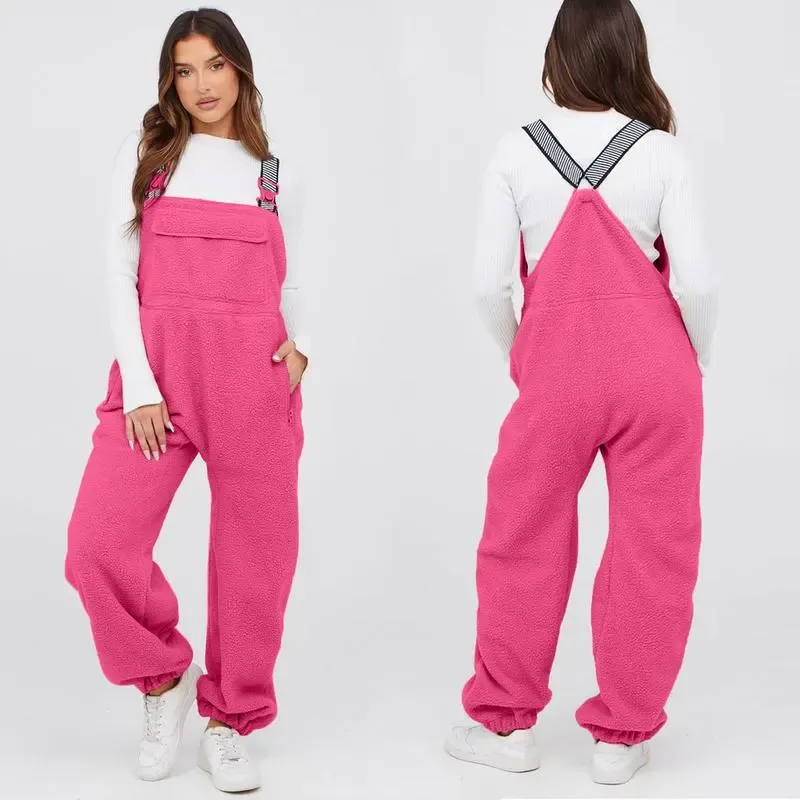 Womens Fleece Overalls 2025 Warm Winter Casual Loose Jumpsuits