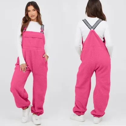 Womens Fleece Overalls 2025 Warm Winter Casual Loose Jumpsuits