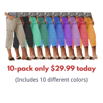 Roll Tab Hem Multi Pocket Capri Mid Waist Cargo Pants