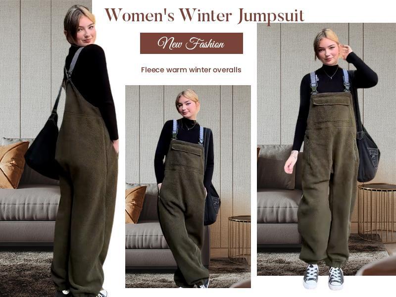 Tanming Womens Fleece Overalls 2025 Warm Winter Casual Loose Jumpsuits Sherpa Bib Overalls Fuzzy Ski Pants with Pockets
