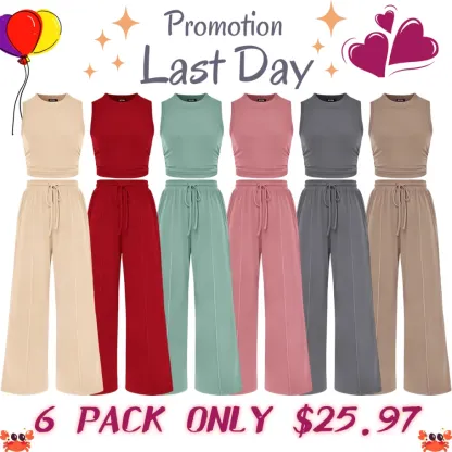🔥Ribbed Crew-Neck Sleeveless Cropped Top and Wide-Leg Pants Casual Set