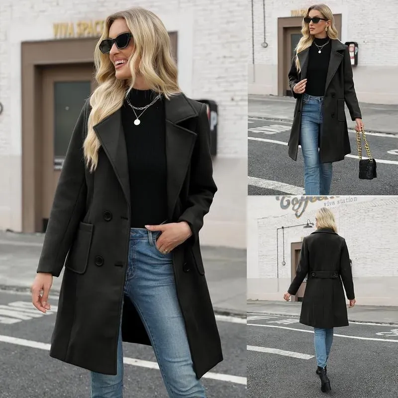 Women's Winter Wool Blend Camel Mid-Long Coat