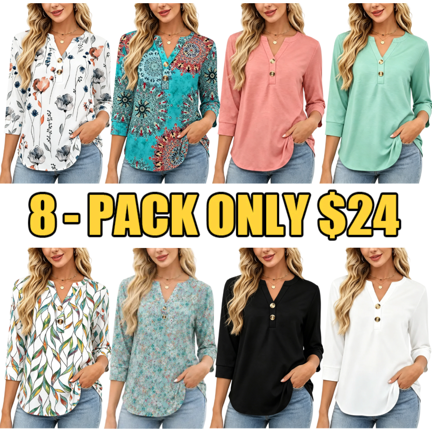 Women's Summer 3/4 Sleeve Tops
