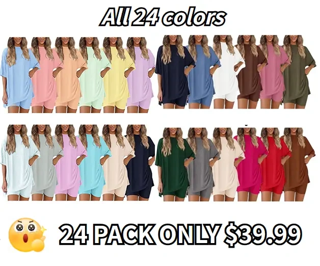 🔥Women's Two Piece Lounge Set 2025 Summer Casual Oversized Shirts Biker Shorts Matching Airport Travel Outfit