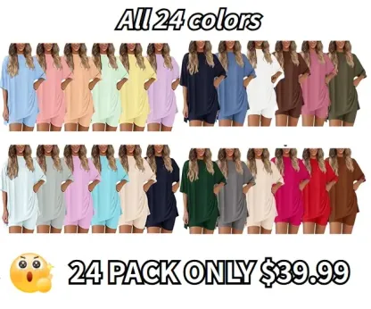 🔥Women's Two Piece Lounge Set 2025 Summer Casual Oversized Shirts Biker Shorts Matching Airport Travel Outfit