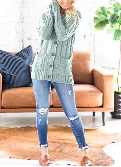 Women's Fall Casual Long Sleeve Button Down Open Front Cable Knit Cardigan