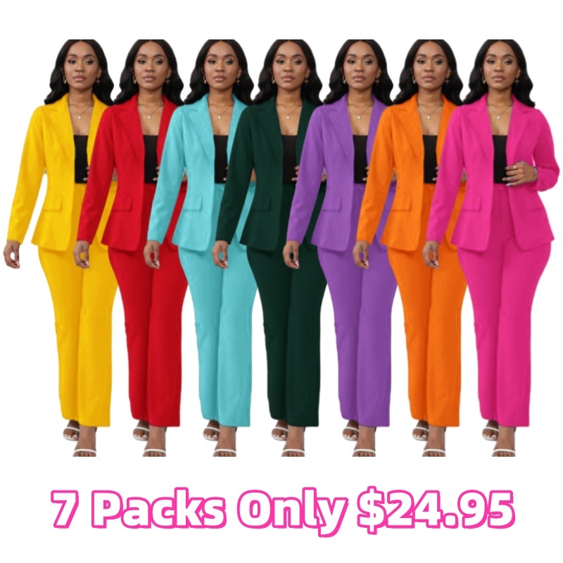 Women's elegant business solid color long-sleeved two-piece suit