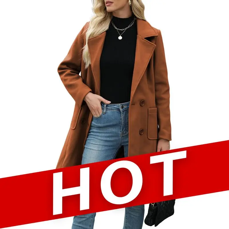 Women's Winter Wool Blend Camel Mid-Long Coat