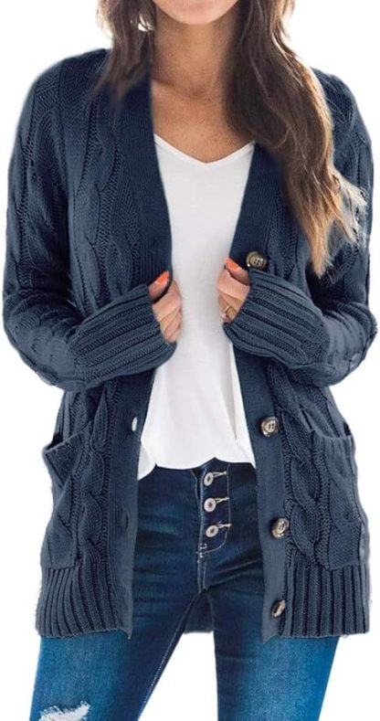 Women's Fall Casual Long Sleeve Button Down Open Front Cable Knit Cardigan