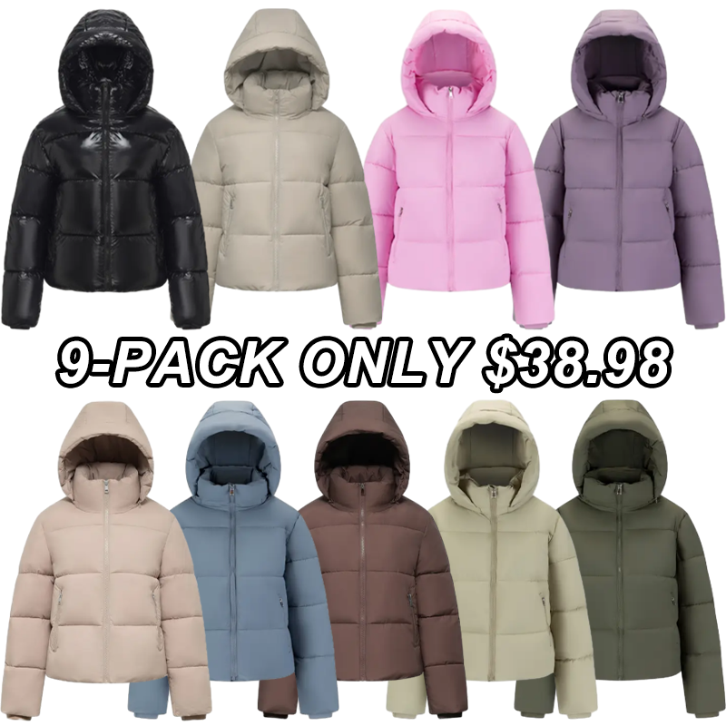 PUFFIT WarmCore Premium Short Puffer Jackets with Removable Hood & Optional Faux Fur Linging, Lady Casual Outerwear Longsleeves Zip Pockets Warm Quilted Coat