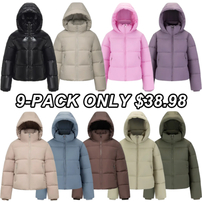 PUFFIT WarmCore Premium Short Puffer Jackets with Removable Hood & Optional Faux Fur Linging, Lady Casual Outerwear Longsleeves Zip Pockets Warm Quilted Coat