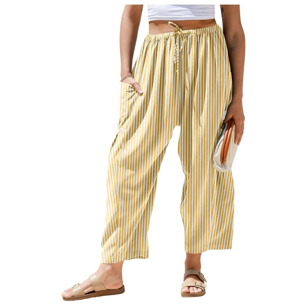 Womens Wide Leg Gingham Striped Plaid Pants
