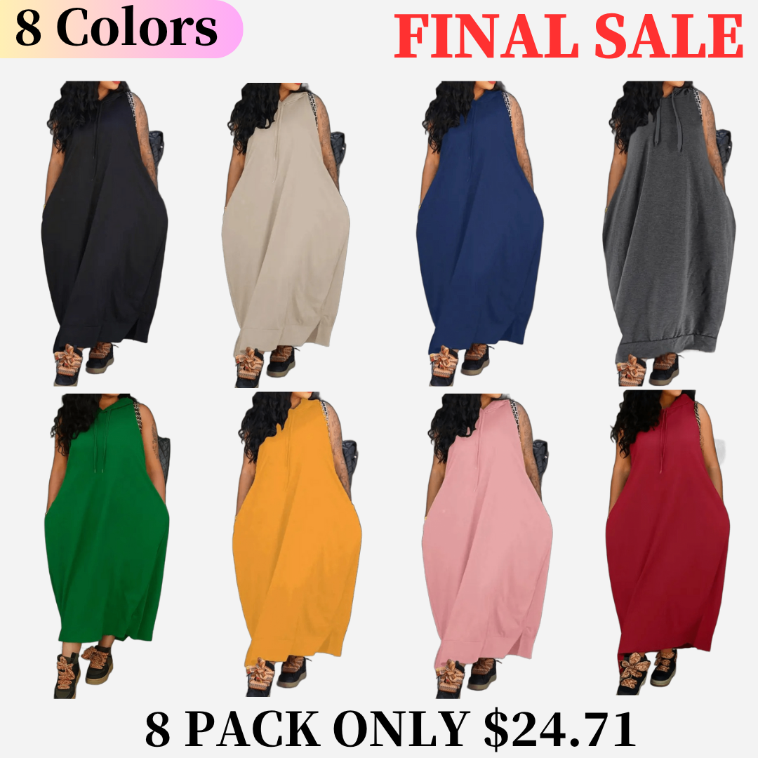🔥Last day promotion⏰-Women's Plain Drawstring Hooded Tank Dress, Casu