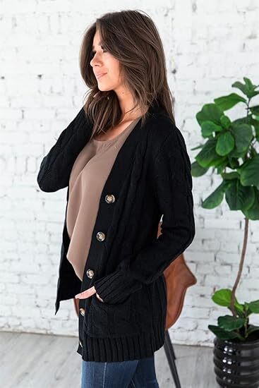 Women's Fall Casual Long Sleeve Button Down Open Front Cable Knit Cardigan
