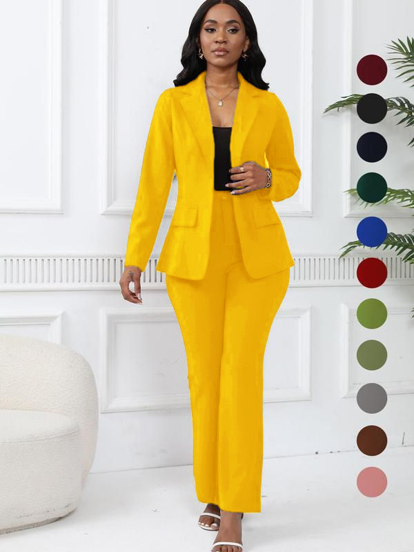 Women's elegant business solid color long-sleeved two-piece suit