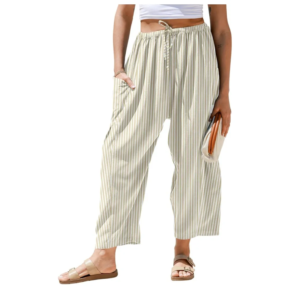 Womens Wide Leg Gingham Striped Plaid Pants