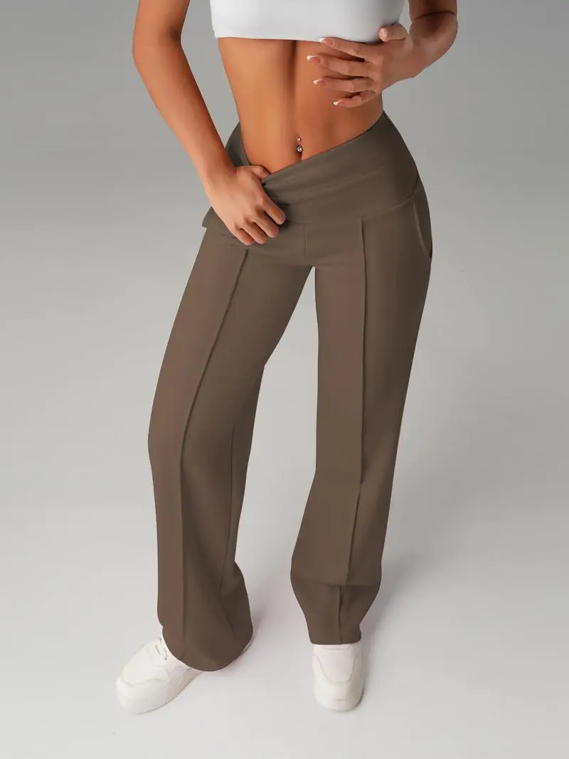 Women's Plain Loose Straight Leg Pants, Wide Leg High Waist Sporty Casual Sweatpants with Pockets, Sports Bottoms, Comfortable Daily Wear [Fits Small - Size Up Recommended]