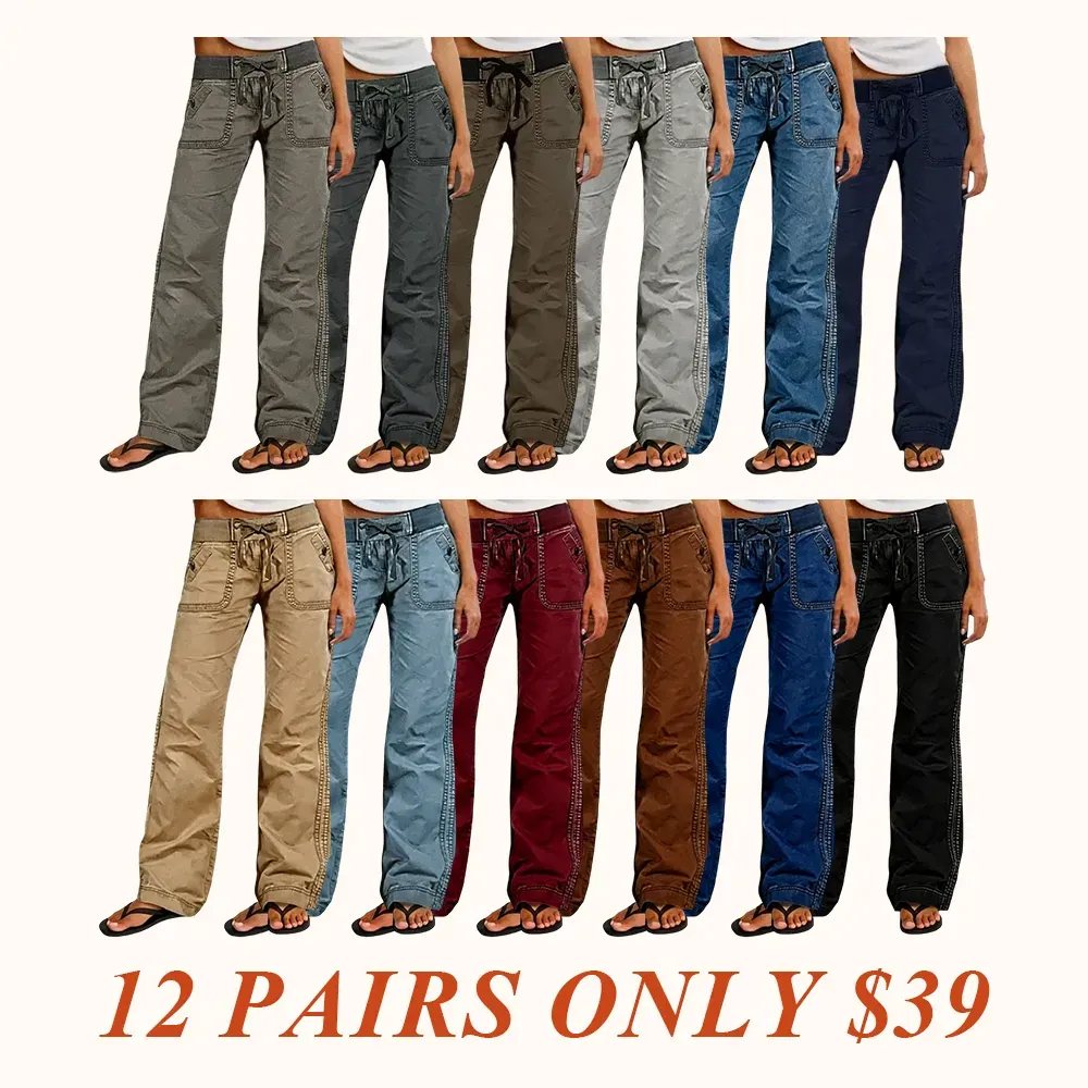 Solid Seam Detail Drawstring Mid Rise Straight Leg Pants High Stretch Fabric Women's Wear Minimalist Fit Basic Style Multiple Colors