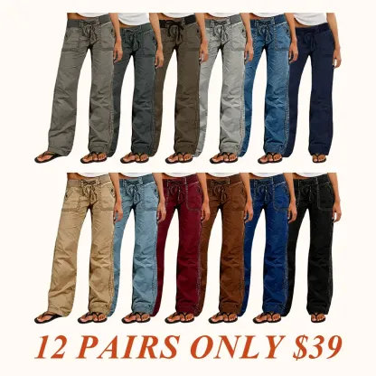 Solid Seam Detail Drawstring Mid Rise Straight Leg Pants High Stretch Fabric Women's Wear Minimalist Fit Basic Style Multiple Colors