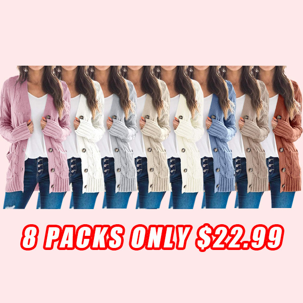 Women's Fall Casual Long Sleeve Button Down Open Front Cable Knit Cardigan