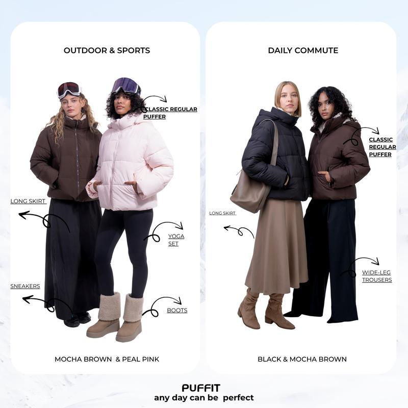 PUFFIT WarmCore Premium Short Puffer Jackets with Removable Hood & Optional Faux Fur Linging, Lady Casual Outerwear Longsleeves Zip Pockets Warm Quilted Coat