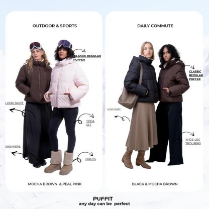 PUFFIT WarmCore Premium Short Puffer Jackets with Removable Hood & Optional Faux Fur Linging, Lady Casual Outerwear Longsleeves Zip Pockets Warm Quilted Coat