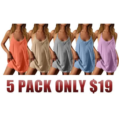 Women's Sleeveless Athletic Dress with Built-In Shorts