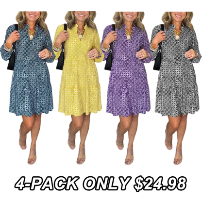 NEW🔥 V Neck Vintage Printed Dress