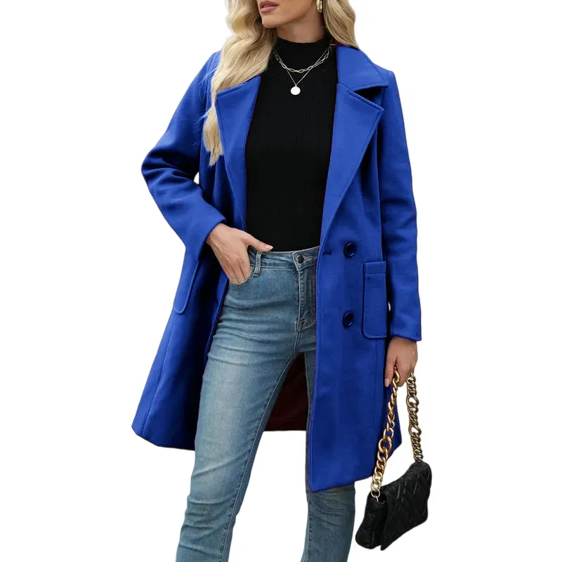 Women's Winter Wool Blend Camel Mid-Long Coat