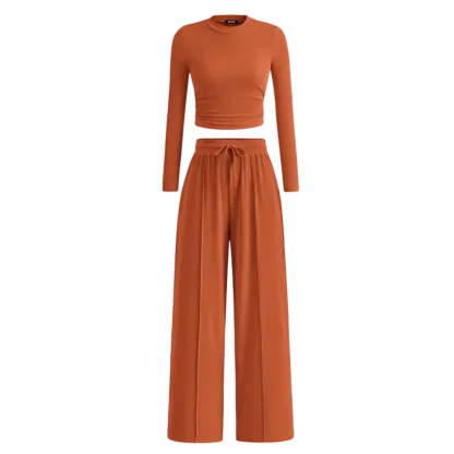 Women's Fall 2-Piece Set – Top & Wide-Leg Pants