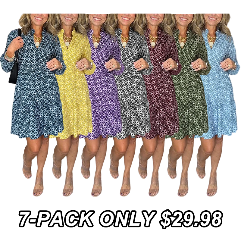 NEW🔥 V Neck Vintage Printed Dress