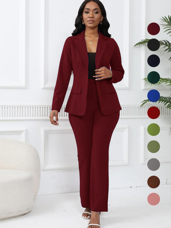 Women's elegant business solid color long-sleeved two-piece suit