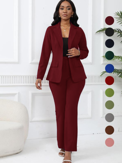 Women's elegant business solid color long-sleeved two-piece suit