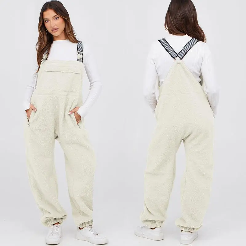 Womens Fleece Overalls 2025 Warm Winter Casual Loose Jumpsuits