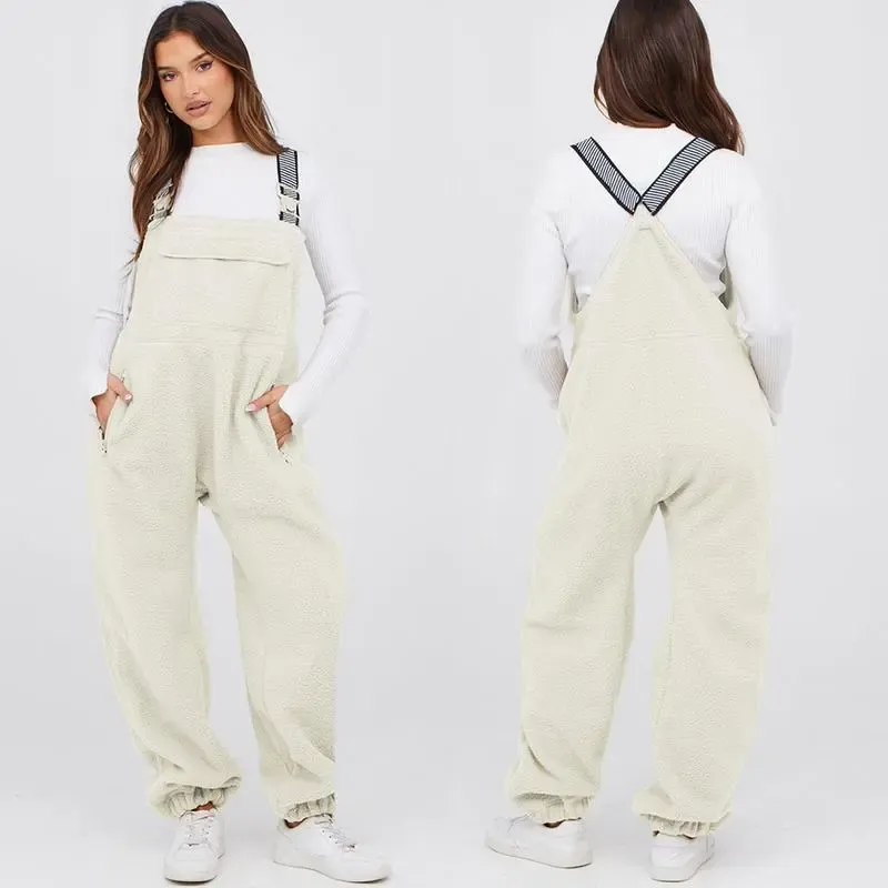Womens Fleece Overalls 2025 Warm Winter Casual Loose Jumpsuits