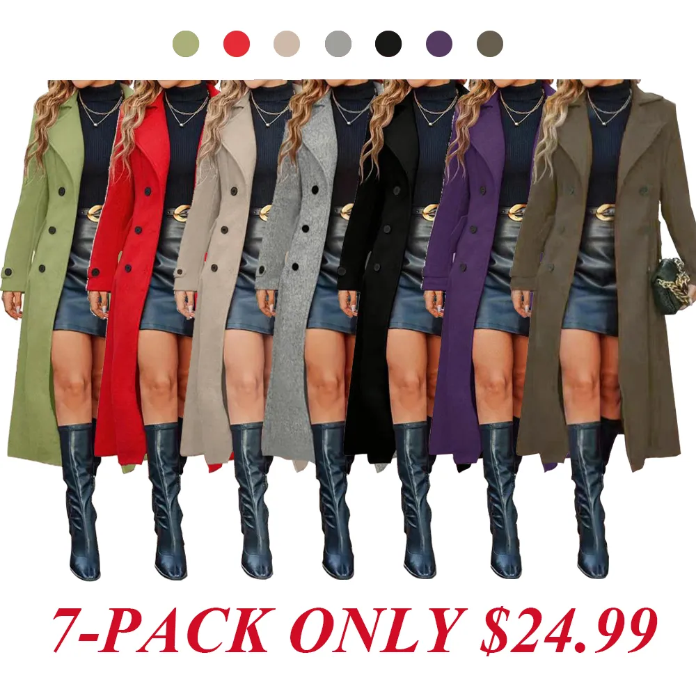 Women'S Solid Double Button Lapel Woolen Coat, Elegant Long Sleeve Long Coat For Women, Women'S Clothing For Autumn & Winter