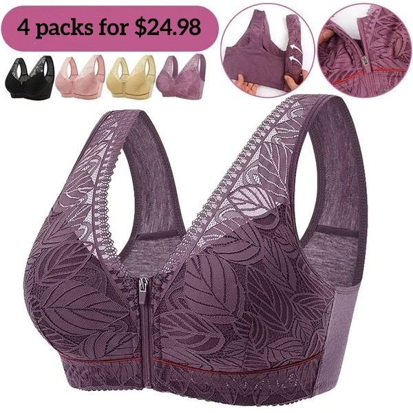 ⏰Nature Cotton Wireless Zipper Front Button Bra