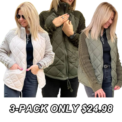 🎁Christmas sale☃️2025 New Women's Knit Patchwork Puffy Jacket