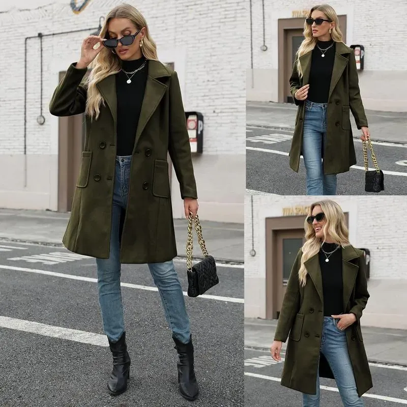 Women's Winter Wool Blend Camel Mid-Long Coat