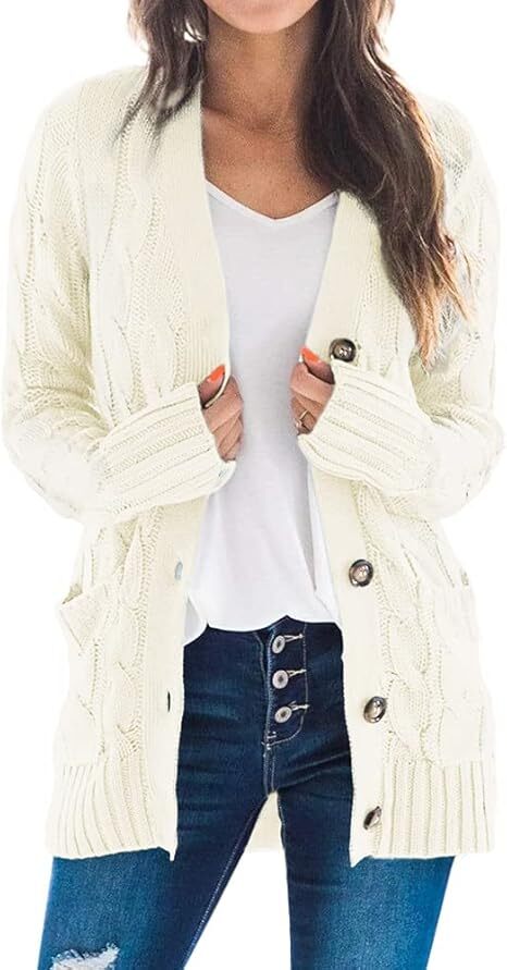 Women's Fall Casual Long Sleeve Button Down Open Front Cable Knit Cardigan