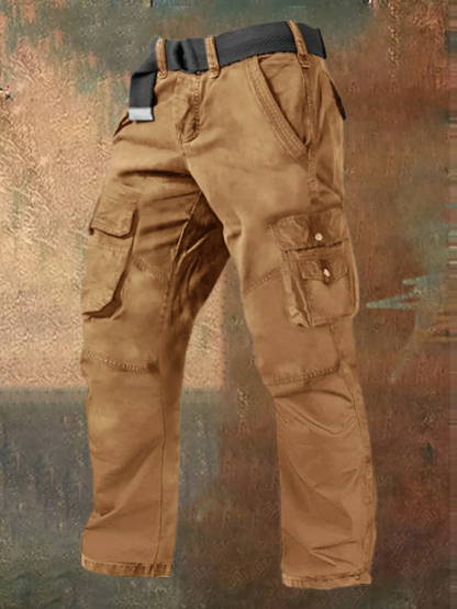 Men's Multi Pocket Plain Breathable Moisture Outdoor Daily Camping & Hiking Pants (Belt Included)