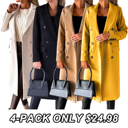 Womens Long Wool Coat Double Breasted Trench Coat Fall Winter Clothes