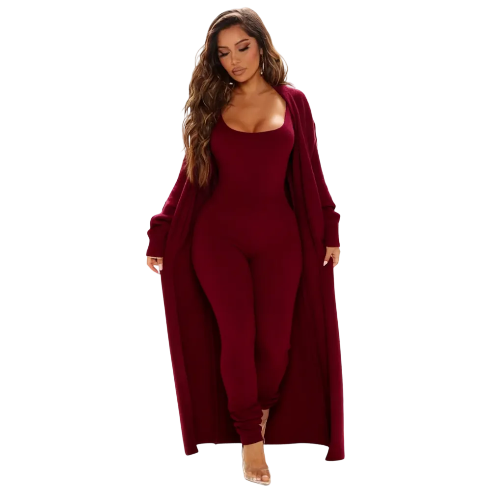 Cozy Knit Jumpsuit & Long Cardigan Set