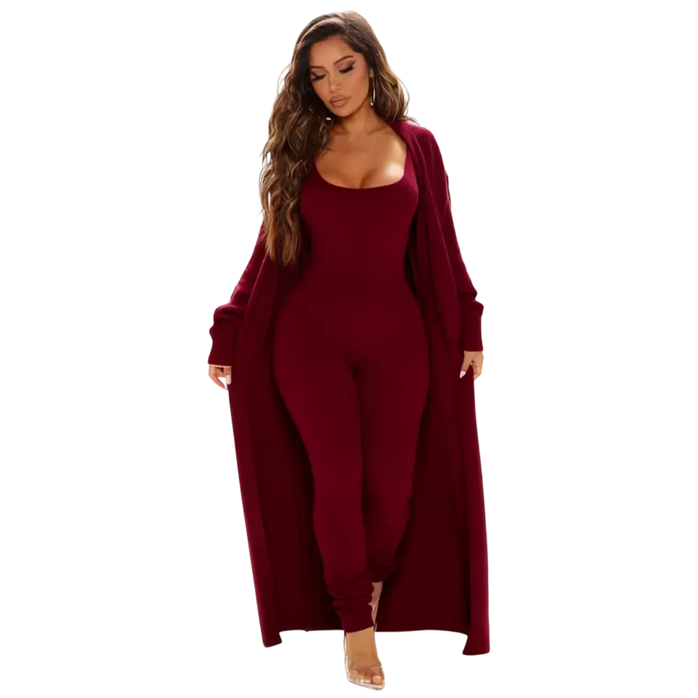 Cozy Knit Jumpsuit & Long Cardigan Set