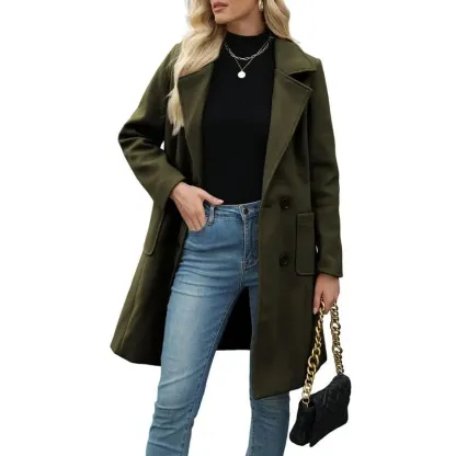 Women's Winter Wool Blend Camel Mid-Long Coat