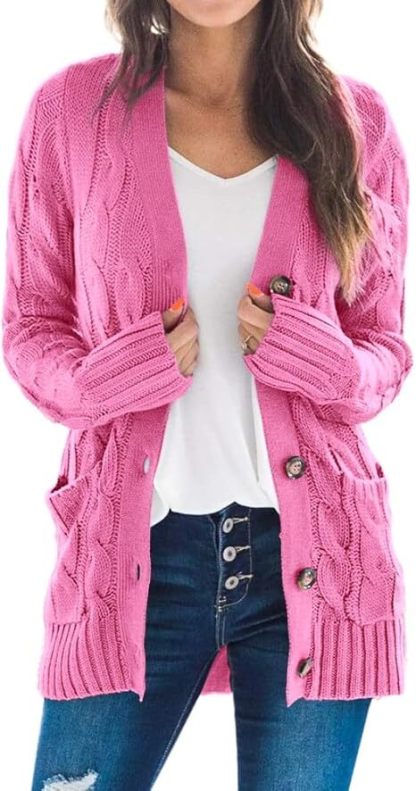 Women's Fall Casual Long Sleeve Button Down Open Front Cable Knit Cardigan