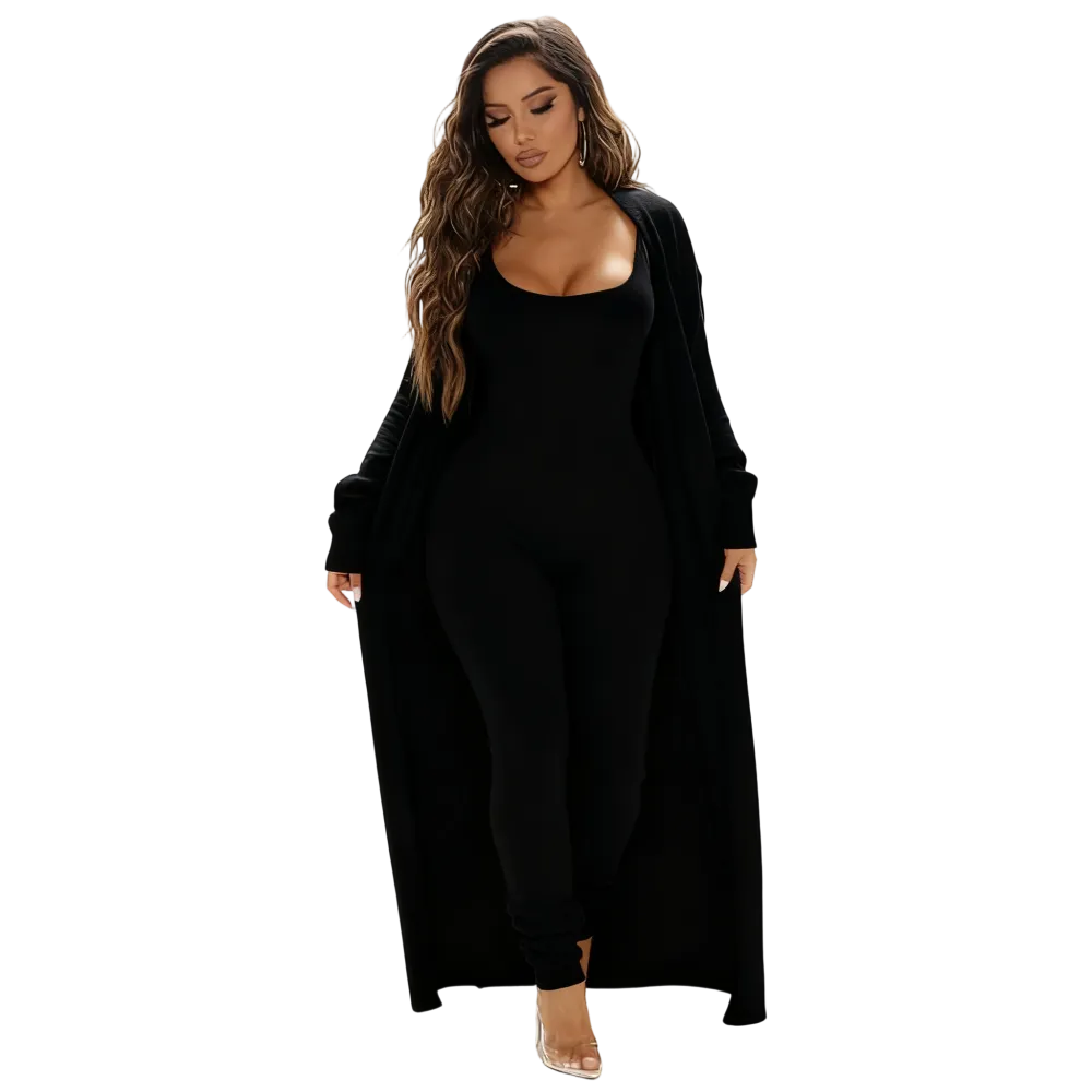 Cozy Knit Jumpsuit & Long Cardigan Set