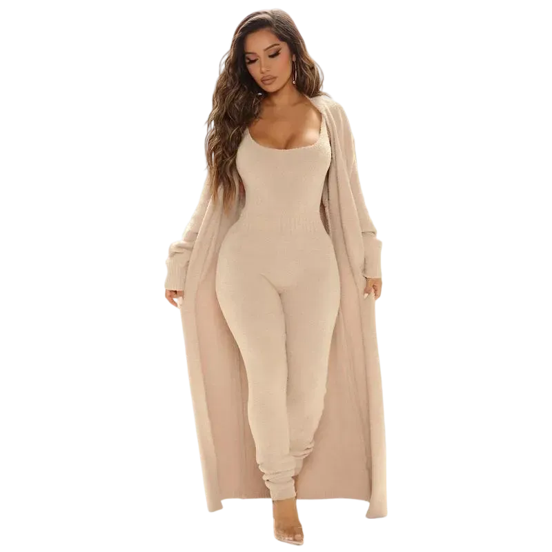 Cozy Knit Jumpsuit & Long Cardigan Set