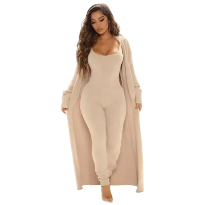 Cozy Knit Jumpsuit & Long Cardigan Set