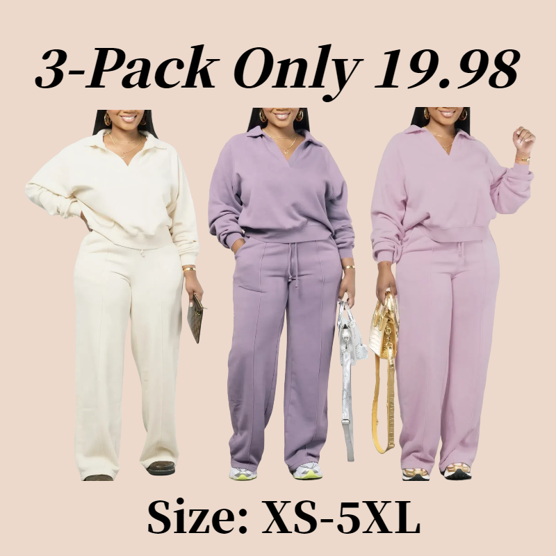 Women's Solid Long Sleeve Sweatshirt & Drawstring Waist Pants Set